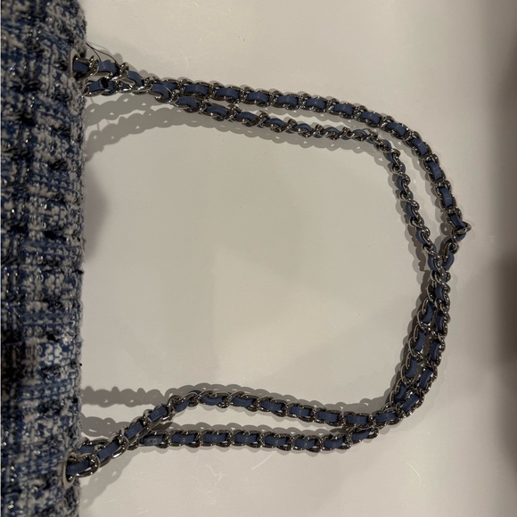 Karl Lagerfeld Blue and White Tweed Shoulder Bag - Picture 8 of 11